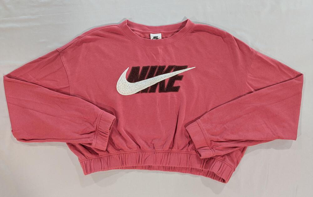 Nike Sweatshirt Womens M Pink Fleece Cropped Swoosh Logo Crewneck Athletic